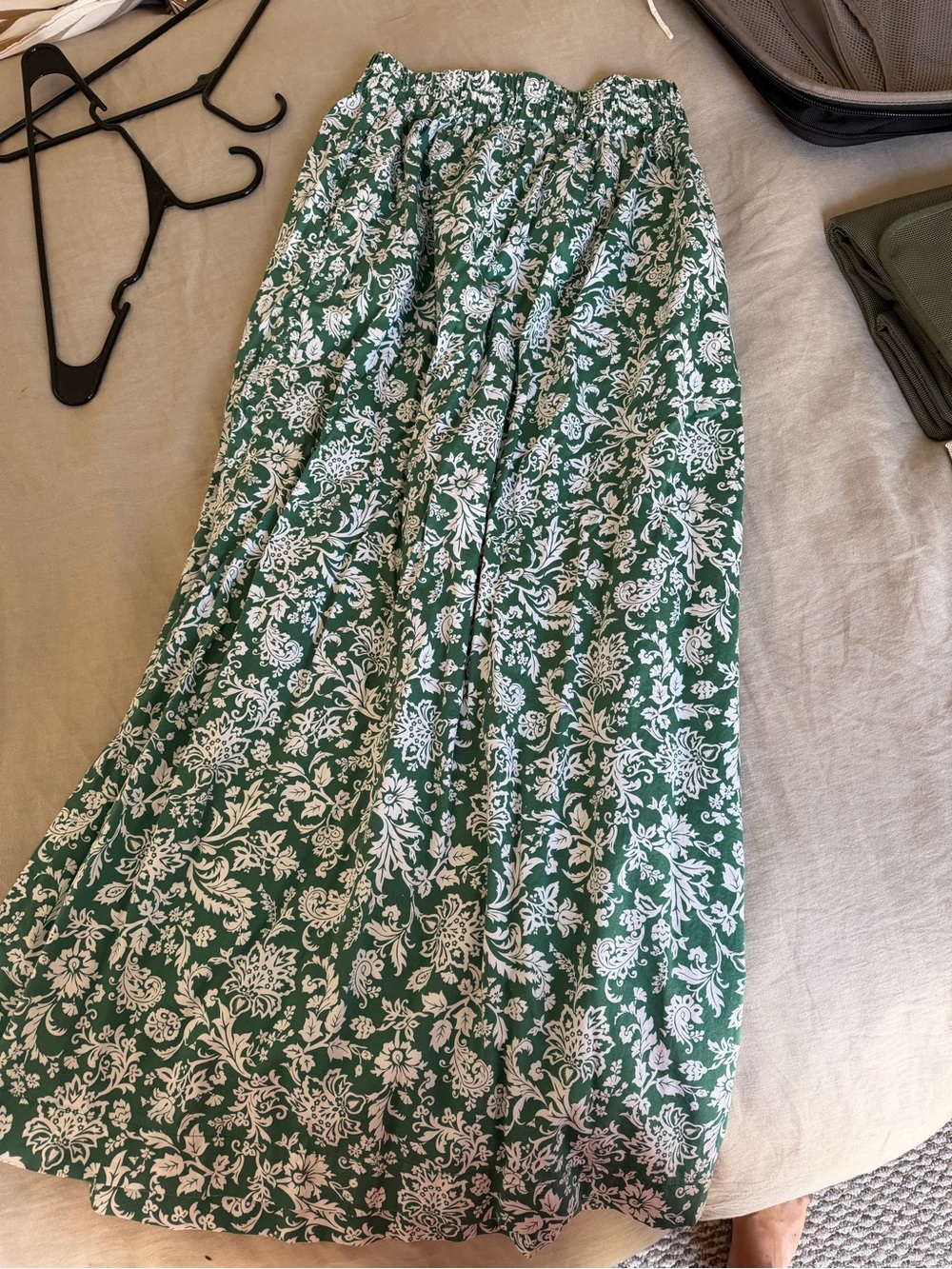 Mikoh Green Maxi Skirt with White Floral Print